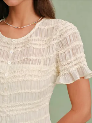 Rihoas Apricot Boat Neck Shirred Tee thumbnail 2