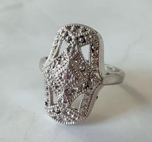 Vintage Silver Tone Rectangle Openwork Statement Ring Size 8.25 thumbnail 2
