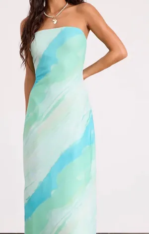 Lulus Jaylah Mint Multi Mesh Strapless Midi Dress thumbnail 1