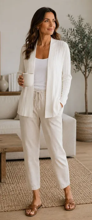 Cocobleu White Ribbed Cardigan Women's Open Front Lightweight Casual Sweater thumbnail 1