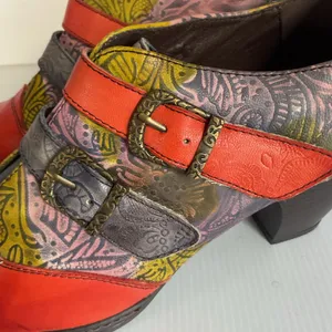 Mary Jane Leather Multicolor Heels Double Buckle Chunky Block Heel Size 9.5 thumbnail 12