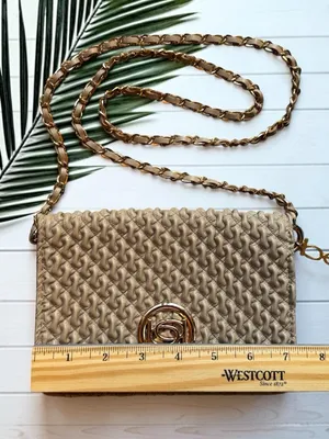 Bebe Woven Clutch Purse Chain Strap Beige Gold Tone Logo Bag thumbnail 8