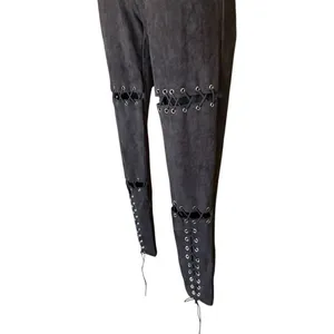 Womens Nude Brand Chloe Lace Up Sexy Faux Suede Pants in Black - Sz S thumbnail 4
