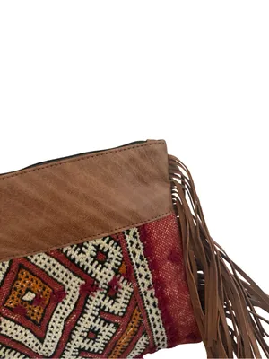 Gift From Morocco Brown Faux Leather Clutch Bag Purse Fringe Handbag Vegan thumbnail 7