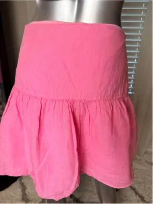 Vineyard Vines Pink Linen Mini Skirt Size 12 Flowy Ruffle Hem Preppy Coastal thumbnail 4