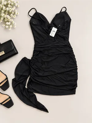 Black Ruffle-Front Bodycon Mini Dress | Windsor thumbnail 5