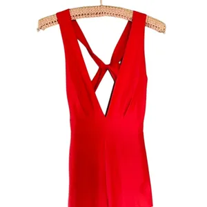 VNTG Orange Plunging X-Back Jumpsuit Slim Straight Leg Size Small thumbnail 4