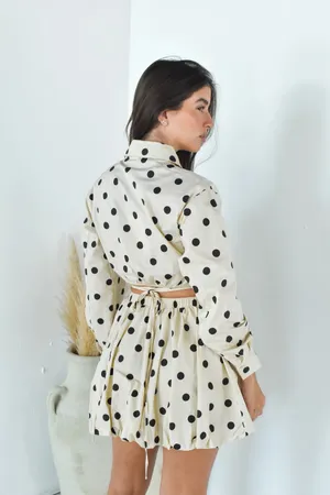 Boutique K Lesis Polkadot cropped wrap shirt and balloon skirt thumbnail 3