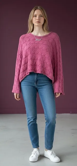 POL Pink Cable Knit‎ Oversized Cropped Sweater Size S thumbnail 1