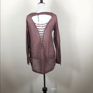 Long Sleeve Top Lace Up Back Cutout Purple thumbnail 3