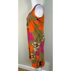 Boden Floral Shift Dress‎ 6L Green Orange V-Neck Crochet Trim Cotton Excellent thumbnail 2