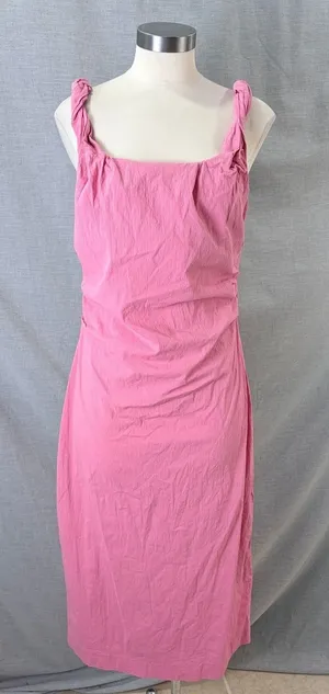 Zara Pink Square Neck Midi Dress Ruched Twisted Straps‎ XL thumbnail 1