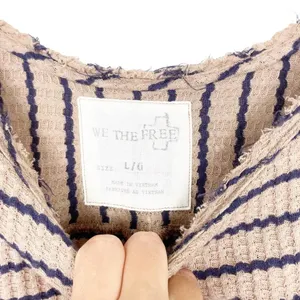 Free People We The Free Tan Striped Raw Hem Ruffle Hem Shirt Sz L thumbnail 2