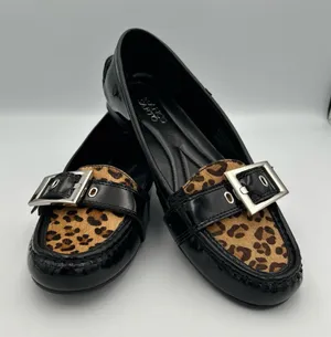 Franco Sarto Shiloh Women’s Size 8 Black Patent Leather Leopard Loafers New thumbnail 1