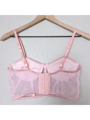 Floral Embroidered Lace Underwire Bralette M Pink Sheer Lingerie Bra Sequin thumbnail 7