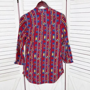 Amanda Uprichard Aztec Native Print Silk Tunic Blouse‎ Red Small thumbnail 9