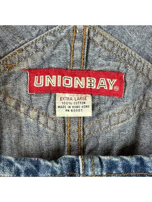 Vintage 90s Unionbay Denim Overalls XL Blue Carpenter Bib Wide Leg Hong Kong thumbnail 5