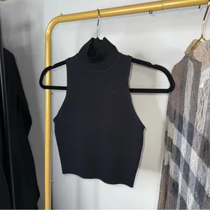 Zara Black Sleeveless Mock Neck Cropped Knit Top Womens Small EUC thumbnail 3