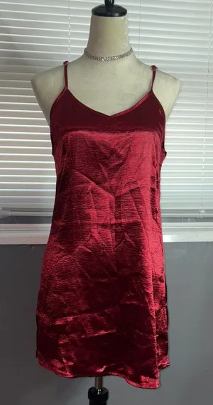Boohoo Deep Red Satin Slip Dress thumbnail 1