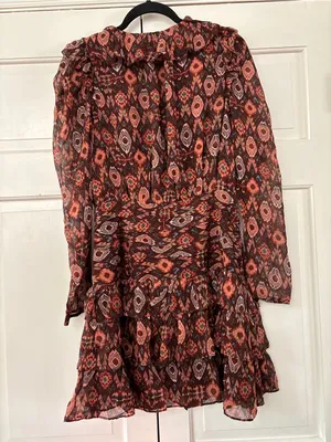 Ulla Johnson Esila Silk Abstract Ruffle Long Sleeve Mini Dress Size 6 Party Ikat thumbnail 8