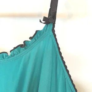 Y2K Babydoll Teal Mini Slip Dress Lolita Bows Ruffle Lingerie Kawaii Large thumbnail 6