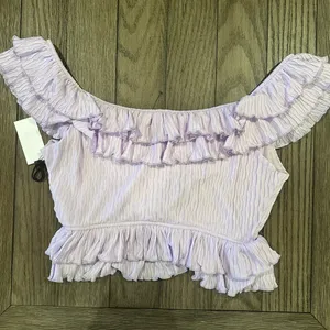 Astr The Label Women's Lavender Pintuck Tie Front Crop Top Ruffle L NWT thumbnail 5