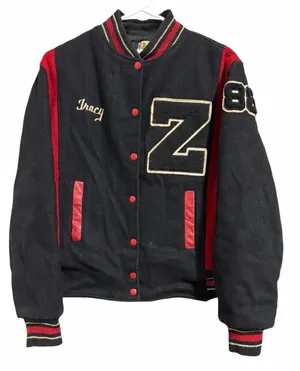 Vintage 80's Trophy Varsity Jacket‎ Black/Red Women's Size Medium Black thumbnail 1