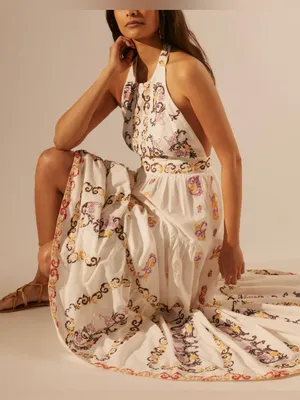 Anthropologie Medallion Halter Maxi Dress - ivory multi combo - 8 - $298 MSRP thumbnail 6
