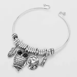 New Womens Boutique Silver Owl Charm Metal Inspirational Hook Bracelet thumbnail 1