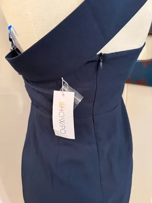 Showpo Navy One-Shoulder Sheath Dress with side Slit Built in Cups Sz 10 M thumbnail 5