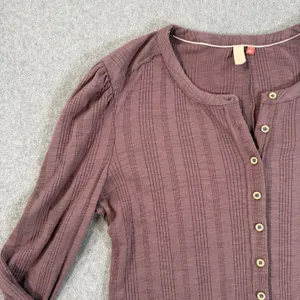 Pilcro Anthropologie Mauve Puff Sleeve Cardigan Women's Large Ribbed Stretch thumbnail 3