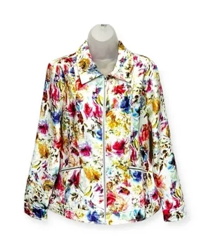 Christopher & Banks fully Zipped Multicolored Floral Jacket Size L thumbnail 1