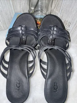 UGG Black Multi-Strap Leather Slide Sandals thumbnail 3