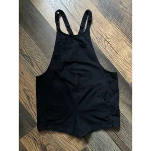 Jean Short Overalls Onesie Shortsie Shortalls Women’s Sz S Black denim Jorts thumbnail 2