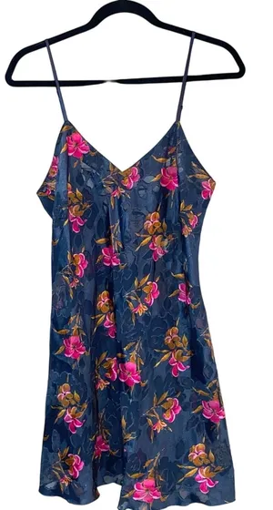 Vintage Victoria’s Secret Floral Slip Dress Navy‎ Pink Grunge Y2K M Gold Label thumbnail 1