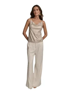 NWT Donna Karan Womens Metallic Sequin Embellished Camisole Cami Sand Brown M thumbnail 4