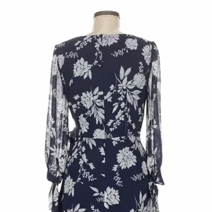 Eliza J Navy Blue Floral High Low Faux Wrap Dress 6 Cottage Fairy Wedding Guest thumbnail 8