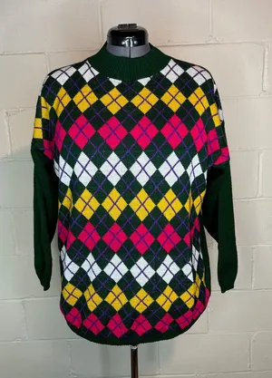 sweater Argyle green pink purple yellow white thumbnail 1