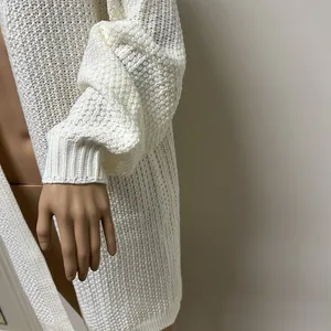 NWT Merokeety Long Cream Open Cardigan Sweater with puff sleeves, size S thumbnail 5