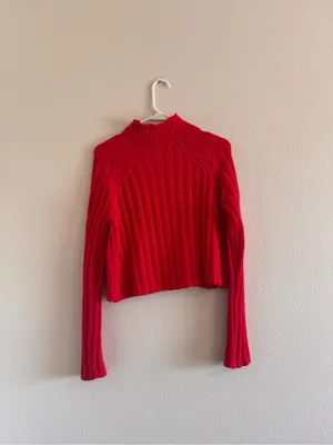 NWT American Eagle Outfitters Red Ribbed Mockneck Sweater thumbnail 3