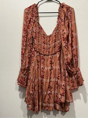 Free People Jackie Mini Dress M Rust Floral Plaid Boho NWOT thumbnail 14