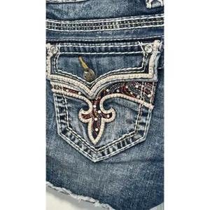 Rock Revival Bambi Low Rise Denim Shorts Size 29 Embellished Fleur‎ de Lis Y2K thumbnail 5