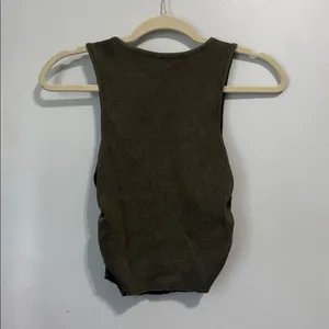 Aerie Ribbed Cropped Ruched Tank Top Olive Green Size Medium thumbnail 4