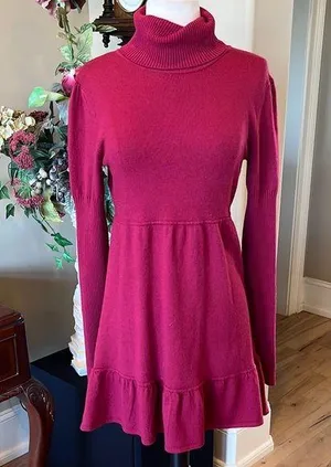 Cranberry Pink Red Turtleneck Sweater Dress thumbnail 1