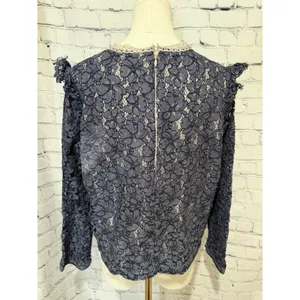 Express Floral Blue lace Long Sleeve blouse shirt top Size Large thumbnail 4