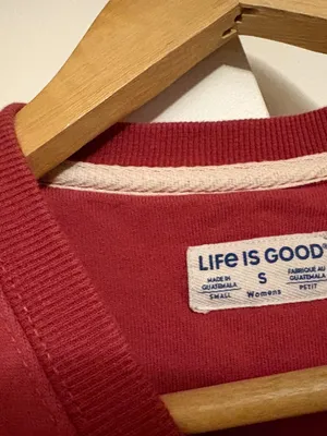 Life is Good Sweatshirt Womens Small Red 100% Cotton Long Sleeve Crew Neck Basic thumbnail 2
