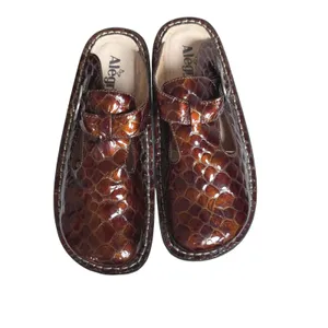 Alegria Dayna Clogs Brown Croc Embossed Leather Slip On Mules Size 37 Comfort thumbnail 2