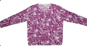 LOFT Cardigan Women XL Purple White Tropical Floral Button Front Sweater thumbnail 1