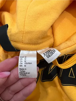 Justin Bieber Yellow Purpose Stadium Tour Cropped Hoodie Size Medium thumbnail 3