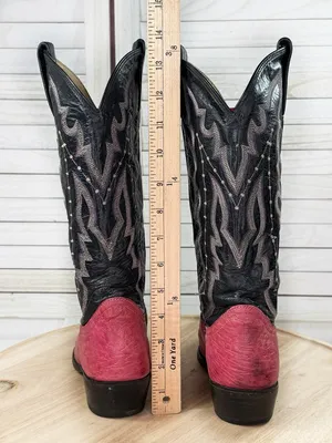 Vintage Dan Post Ostrich Leather Stitched Upper Cowgirl Boots Pink Black‎ 7.5 thumbnail 8